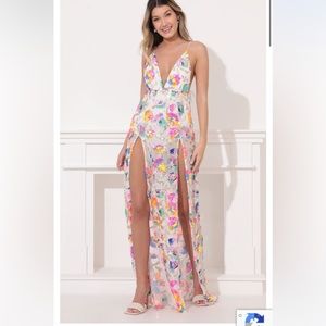 Skylar Sequin Maxi Dress in White Multicolor